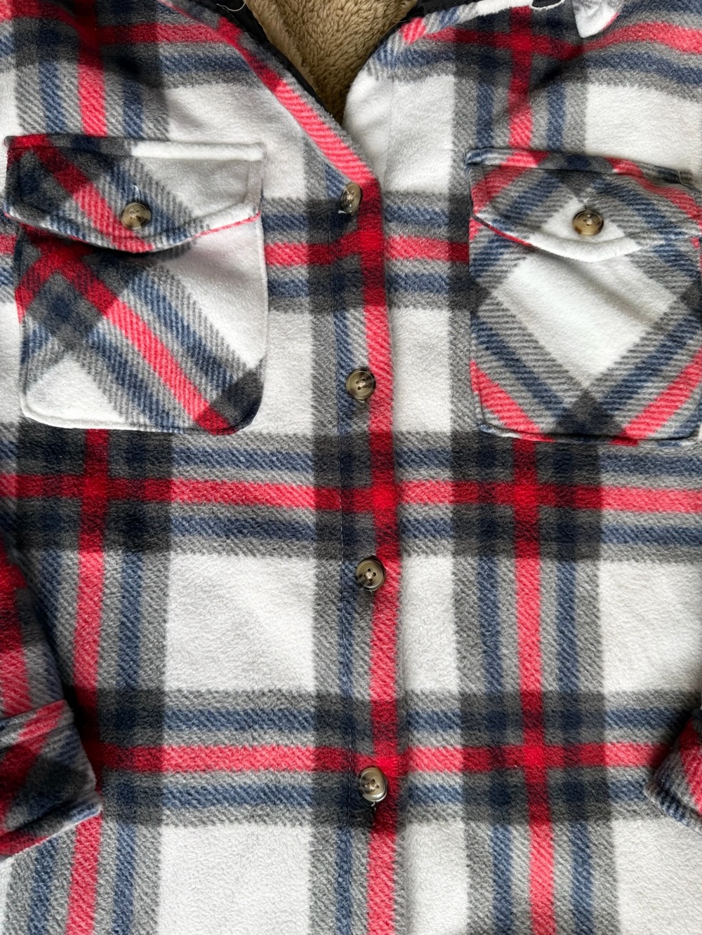 Victory Outfitters Plaid Sherpa Lined Fleece Shacket Jacket Red White Blue XL - Picture 4 of 12